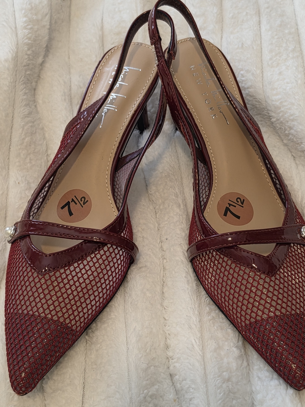Nicole Miller Burgundy Mesh Pointed Slingback Heels